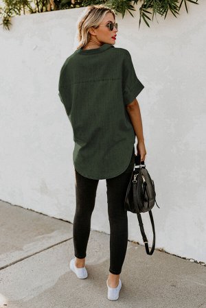Темно-зеленая джинсовая рубашка с коротким рукавами