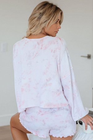 Светло-розовый вязаный пижамный комплект: рубашка + шорты