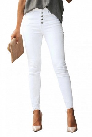 Белые укороченные облегающие джинсы с высокой талией и необработанными краями