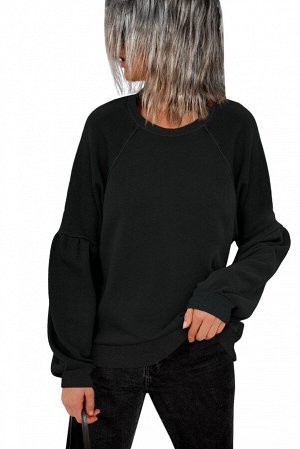 Черный свитшот-пуловер с заниженными плечами и пышными рукавами-реглан