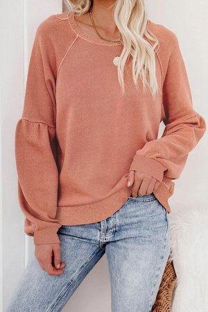 Оранжевый свитшот-пуловер с заниженными плечами и пышными рукавами-реглан