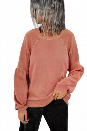 Оранжевый свитшот-пуловер с заниженными плечами и пышными рукавами-реглан