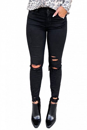 Черные рваные джинсы с высокой талией и разрезами