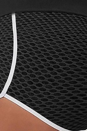 Черные текстурированные пуш ап шорты для йоги с белой контрастной окантовкой и высокой талией