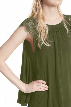 Зеленая двусторонняя блузка с кружевной каймой