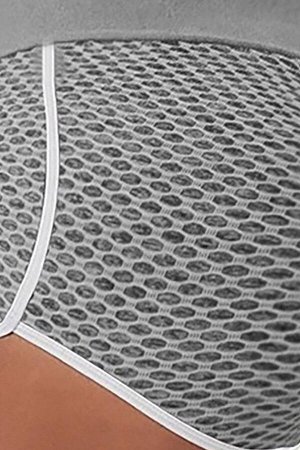 Серые текстурированные пуш ап шорты для йоги с белой контрастной окантовкой и высокой талией