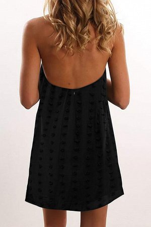 Черное платье прямое платье с помпонами в горошек с воротником-халтер и открытой спиной