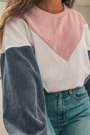 Трехцветный вельветовый свитшот оверсайз: розовый, бежевый, серый