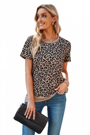 Бежевая футболка с леопардовым принтом