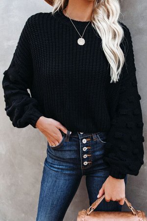 Черный свитер с пышными рукавами в горошек