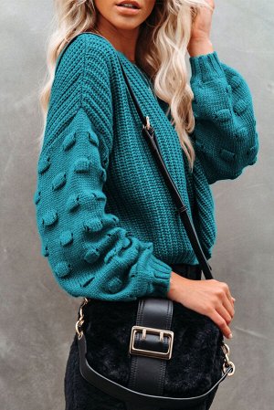 Бирюзовый свитер с пышными рукавами в горошек