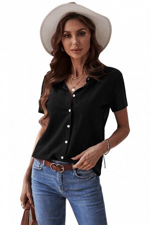 Черная рубашка с короткими рукавами и текстурированной отделкой