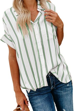 Белая рубашка в зеленую полоску с короткими рукавами