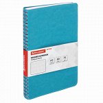 Тетрадь А5 (148x218 мм), BRAUBERG &quot;Office PRO&quot;, гибкая, под кожу, гребень, 80 л., бирюзовая, 111043