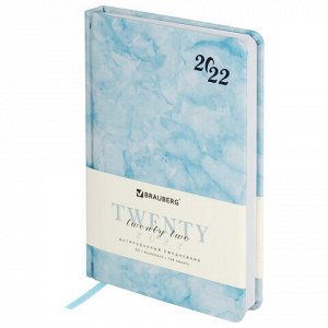 Ежедневник датированный 2022 А5 138x213 мм BRAUBERG “Marble“, под кожу, голубой мрамор, 112745