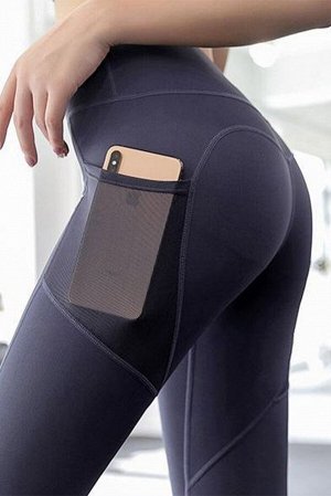 Темно-серые леггинсы для йоги с завышенной талией с сетчатым карманом для телефона