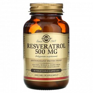 Solgar, Resveratrol, 500 мг, 30 растительных капсул