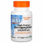 Doctor&#039;s Best, серрапептаза высокой эффективности, 120 000 SPU, 90 вегетарианских капсул