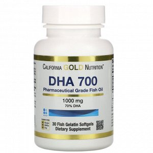 California Gold Nutrition, DHA 700, рыбий жир фармацевтической степени чистоты, 1000 мг, 30 рыбно-желатиновых капсул