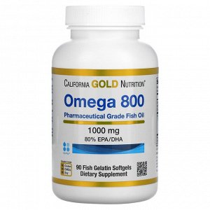 California Gold Nutrition, омега 800, рыбий жир фармацевтической степени чистоты, 80% ЭПК/ДГК, в форме триглицеридов, 1000 мг, 90 рыбно-желатиновых капсул