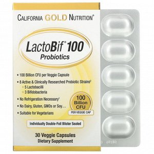 California Gold Nutrition, LactoBif, пробиотики, 100 млрд КОЕ, 30 растительных капсул