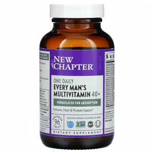 New Chapter, Every Man Ежедневная мультивитаминная добавка для мужчин 40+, 96 вегетарианских таблеток