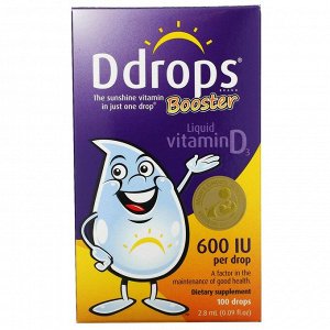Ddrops, Стимулятор, жидкий витамин D3, 600 МЕ, 100 капель, 2,8 мл (0,09 жидкой унции)