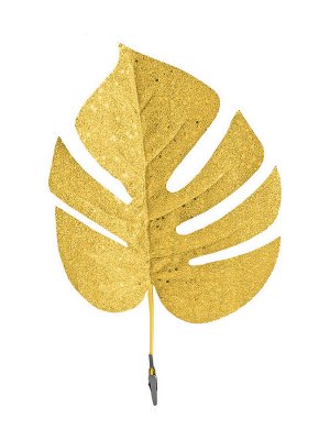 Новогоднее ёлочное украшение Монстера золото глиттер из полиэстера, на клипсе из черного металла / 32x20x1см арт.87821