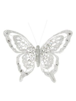 Новогоднее ёлочное украшение Бабочка в серебре из полиэстера, на клипсе из черного металла / 18,5x14x1см арт.87524