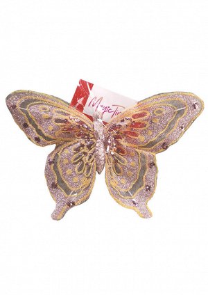 Новогоднее ёлочное украшение Бабочка в розовом из полиэстера, на клипсе из черного металла / 18,5x14x1см арт.87523
