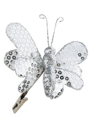 Новогоднее ёлочное украшение Бабочка пайетки из полиэстера, на клипсе из черного металла / 11x24x8см арт.87520