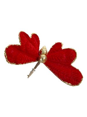Новогоднее ёлочное украшение Бабочка красный бархат из полиэстера, на клипсе из черного металла / 11x24x8см арт.87519