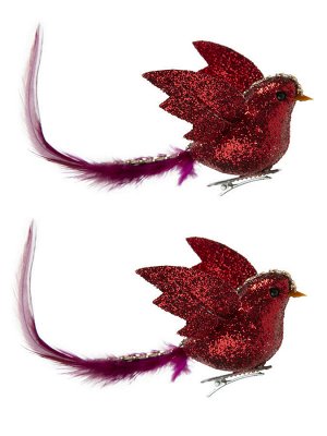 Новогоднее ёлочное украшение Птички красные из ПВХ, на клипсе из черного металла. Набор из 2х шт. / 5x18x5см арт.87517