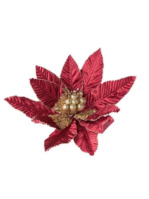 Новогоднее ёлочное украшение Цветок Авангард бордовый из полиэстера, на клипсе из черного металла / 30x30x12см арт.87509