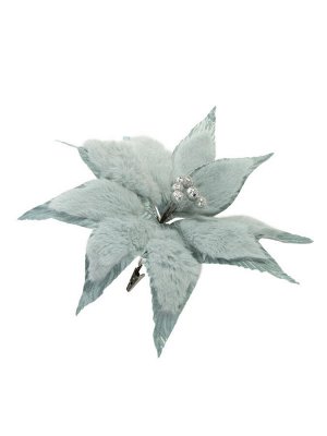 Новогоднее ёлочное украшение Цветок пушистый бирюзовый из полиэстера, на клипсе из черного металла / 29x29x22см арт.87507