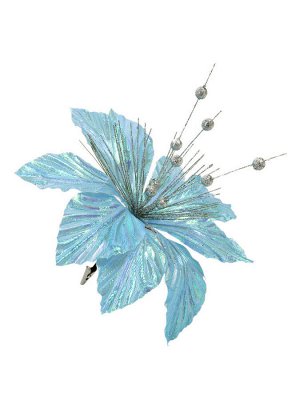 Новогоднее ёлочное украшение Лилия голубой блеск из полиэстера, на клипсе из черного металла / 27x27x8см арт.87505