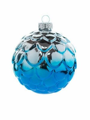 Новогоднее подвесное украшение - шар Шишка серебро-синяя, 8x8x8