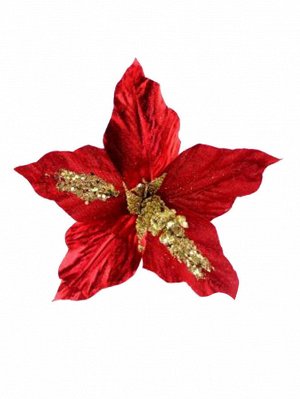 Новогоднее ёлочное украшение Лилия красный бархат из полиэстера, на клипсе из черного металла / 23x23x17см арт.87494