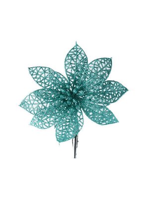 Новогоднее ёлочное украшение Цветок голубая сетка из полиэстера, на клипсе из черного металла / 12x12x12см арт.87487