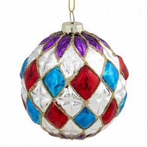 Новогоднее подвесное украшение шар Синий красный серебристый 8