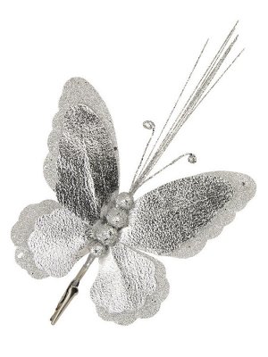 Новогоднее ёлочное украшение Серебрянная фольга бабочка из полиэстера, на клипсе из черного металла / 19x34x2см арт.87465