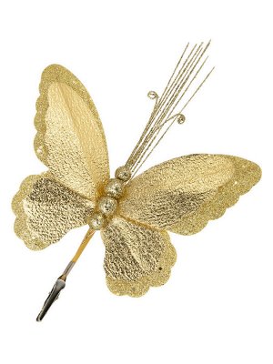 Новогоднее ёлочное украшение Золотая фольга бабочка из полиэстера, на клипсе из черного металла / 19x34x2см арт.87464