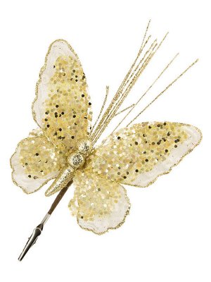 Новогоднее ёлочное украшение Золотая бабочка из полиэстера, на клипсе из черного металла / 17x36x2см арт.87459