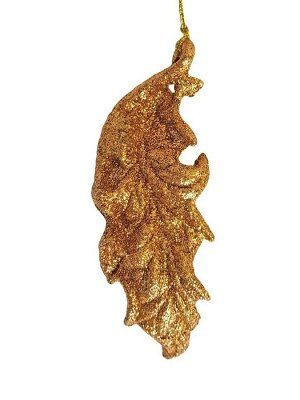 Новогоднее подвесное елочное украшение Листик золото, 12x4