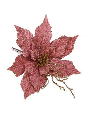 Новогоднее ёлочное украшение Розовый цветок из полиэстера с креплением на клипсе из черного металла / 25х25х24см арт.87453