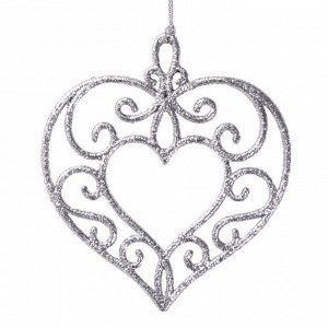 Новогоднее подвесное елочное украшение Серебряное сердце 10,5x9,5x0