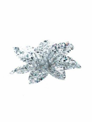 Новогоднее ёлочное украшение Цветок серебро тиснение из полиэстера, на клипсе из черного металла / 10x12x12см арт.87444