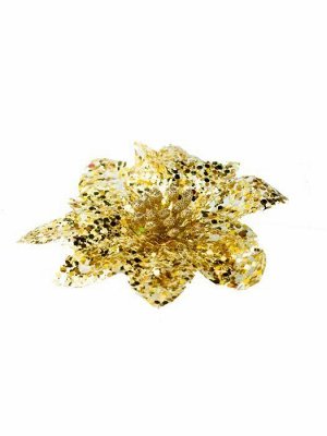 Новогоднее ёлочное украшение Цветок золото тиснение из полиэстера, на клипсе из черного металла / 10x12x12см арт.87443
