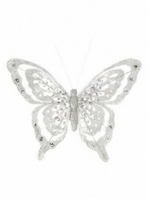 Новогоднее ёлочное украшение Бабочка в серебре, 18,5x14x1