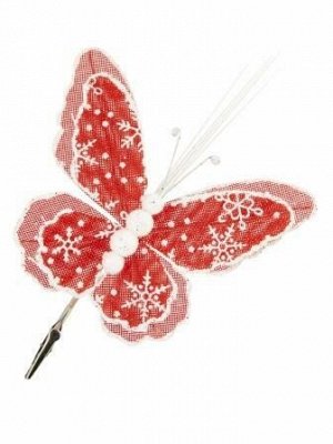 Новогоднее ёлочное украшение Красная в горох бабочка, 18x31